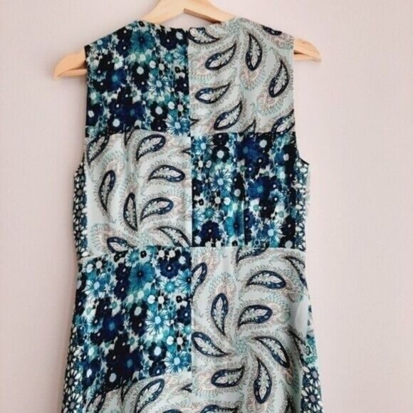 ELIE TAHARI 100% Silk Midi Dress Asymmetrical Paisley Floral Blue Sz S - Picture 6 of 8